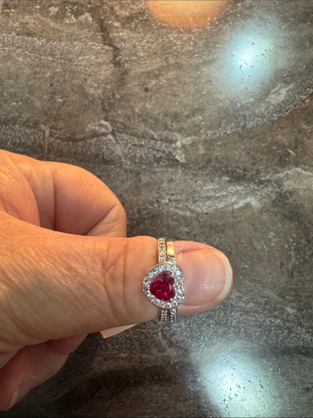 Heart-Shaped Ruby Halo Ring in Silver with Pavé Band